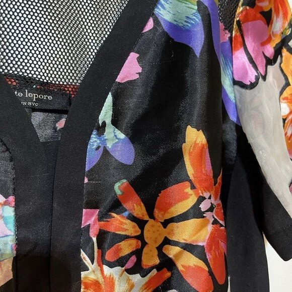 Nanette Lepore Women's Black Floral Sheer Blouse Silk Rayon Flawed - Picture 2 of 4